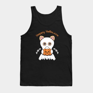 Happy Halloween Cute ghost Cat, Kawaii black cat with pumpkin Tank Top